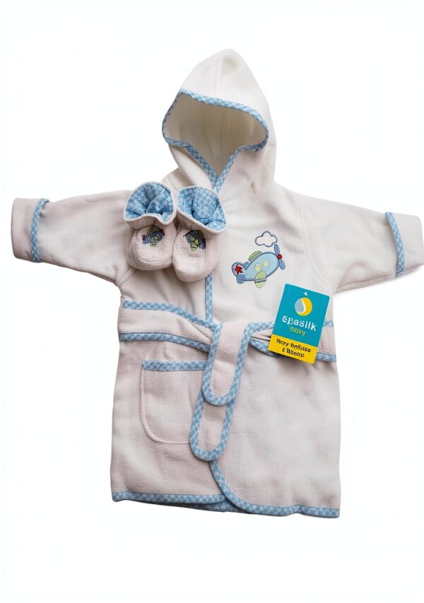 Spasilk Baby Boys Hooded Terry Robe Gingham Trim-1
