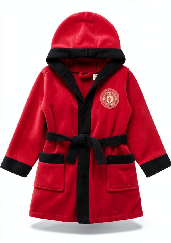 MUFC Baby Robe Boys Red Woven Crest Soft Gown-0