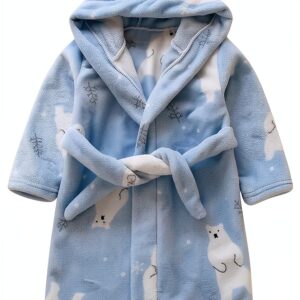 Generic Kids Robe Flannel Hooded Blue Light Blue Sizes-0