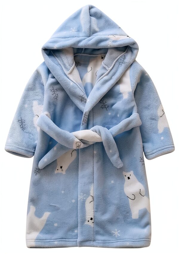Generic Kids Robe Flannel Hooded Blue Light Blue Sizes-0