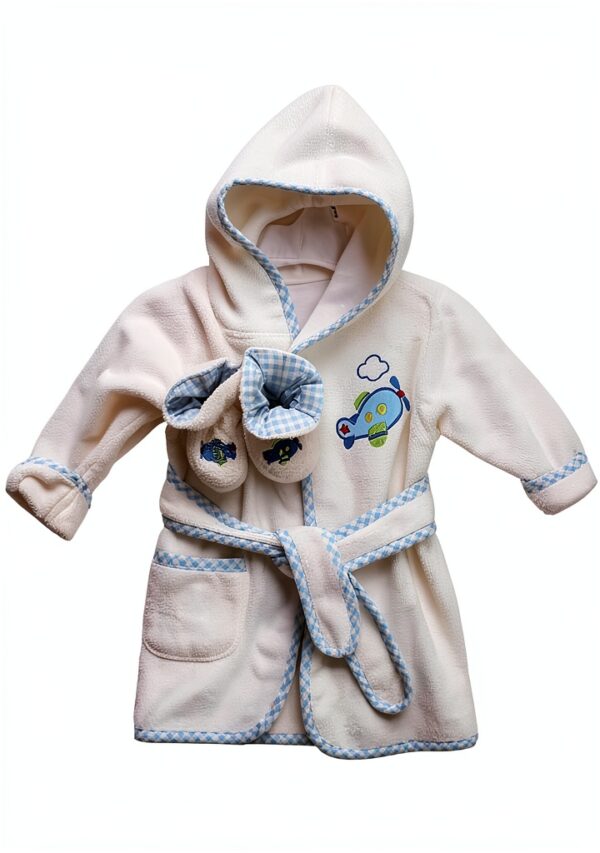 Spasilk Baby Boys Hooded Terry Robe Gingham Trim-0