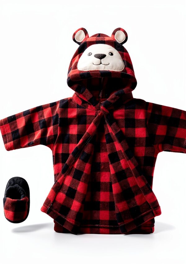 GNXD41 Baby Robe Set Unisex Plush Hooded Towel Slippers-3