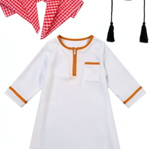 Muslim Baby Boy Abaya Set Long Sleeve Robe Head Scarf-0