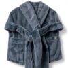 Womens Bath Robe Modern Moments Soft Plush Navy Rose Beige-2