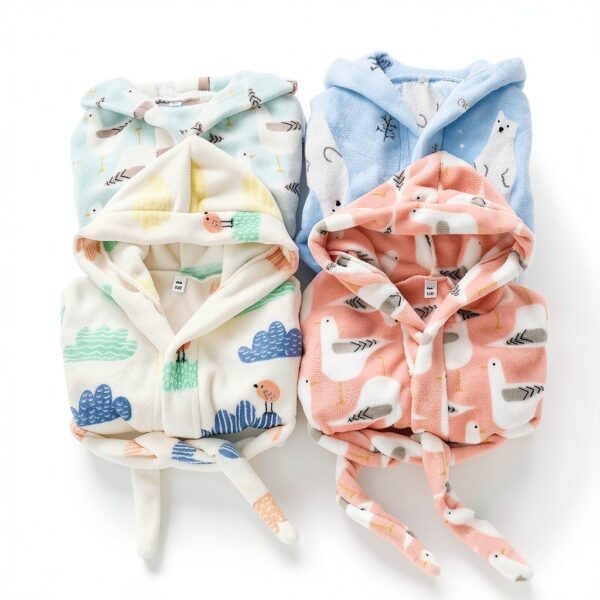 Generic Kids Robe Flannel Hooded Blue Light Blue Sizes-2