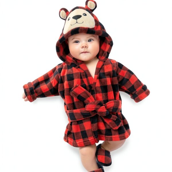 GNXD41 Baby Robe Set Unisex Plush Hooded Towel Slippers-2