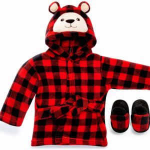 GNXD41 Baby Robe Set Unisex Plush Hooded Towel Slippers-0