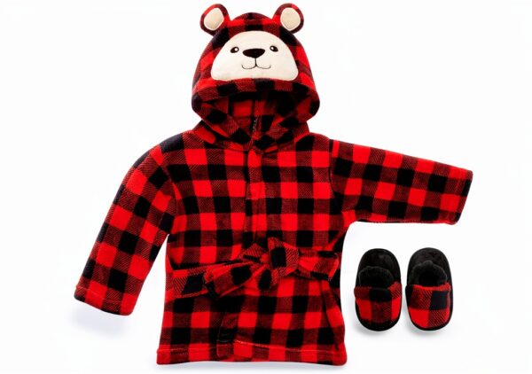 GNXD41 Baby Robe Set Unisex Plush Hooded Towel Slippers-0