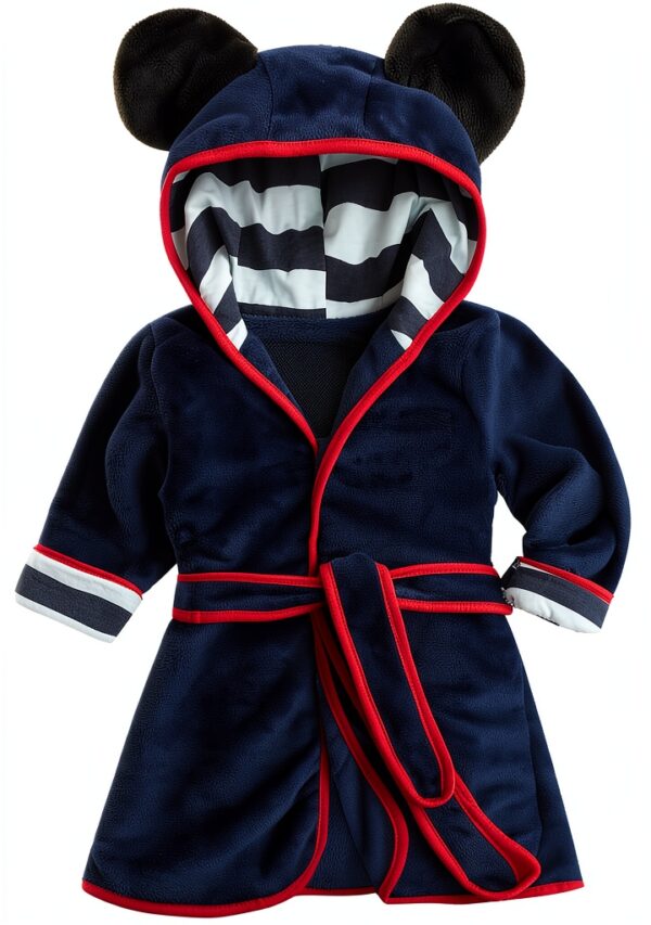 Unisex Baby Flannel Robe Hooded Ears Machine Washable Blue-0