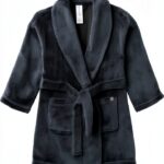 Womens Bath Robe Modern Moments Soft Plush Navy Rose Beige-0