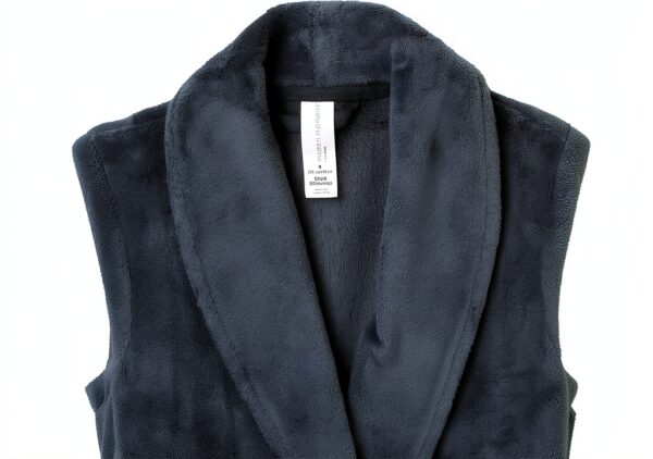 Womens Bath Robe Modern Moments Soft Plush Navy Rose Beige-1