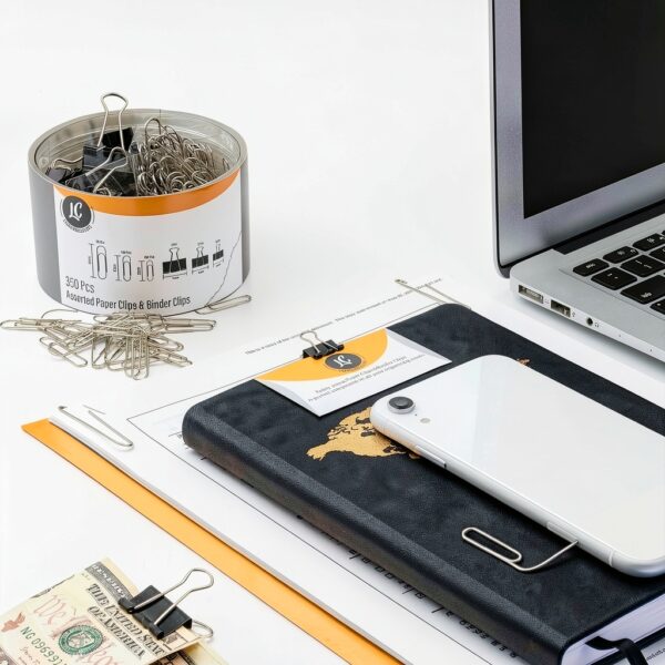 Luxurecourt Paper Clips Binder Clips Metal Silver Assorted-1